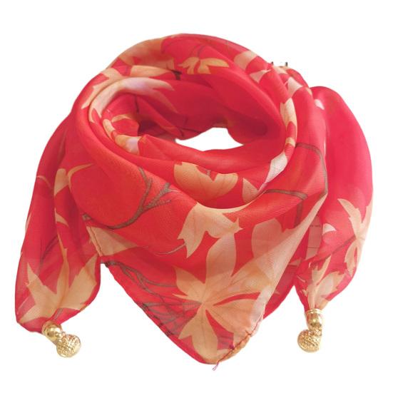 

Women Scarf Plant Flower Pattern Magnetic Metal Buckle Smooth Texture Scarf Sun Wind Protection Headscarf Beach Travel Accessories