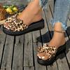 Plus Size 2025 Summer Round Toe Women's Slipper Bow Tie Outdoor Platform Sandals Women with Leopard Flat with Hot Sale Slippers