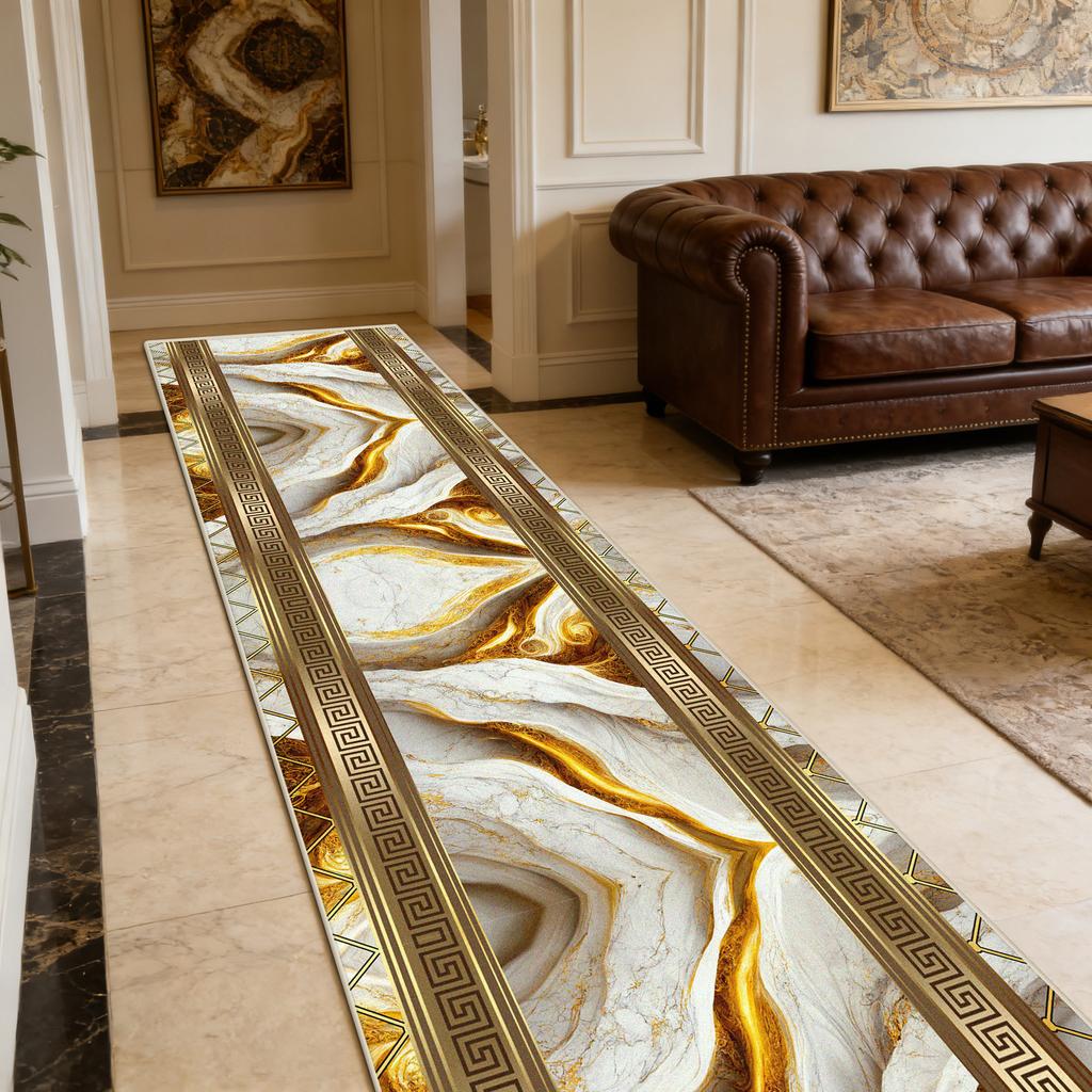 European Gold Light Luxury Antiskid Corridor Carpet Home Decoration Luxury Soft Long Runner Rug Easy Clean Lint-free Floor Mats