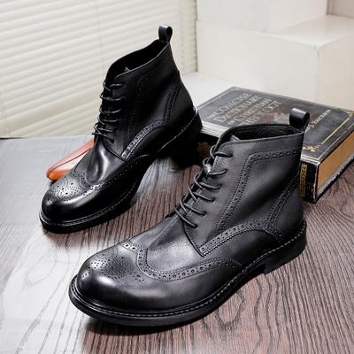 Botas curtas Goodyear Hand Shoes Martin Boots masculinas Brock Carved Retro Washed com sola de couro