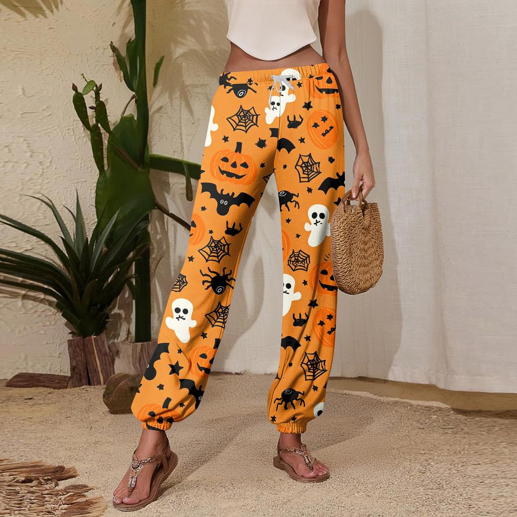 Women's Halloween Print Joggers Drawstring Elastic Waist Tapered Leg Casual Sweatpants