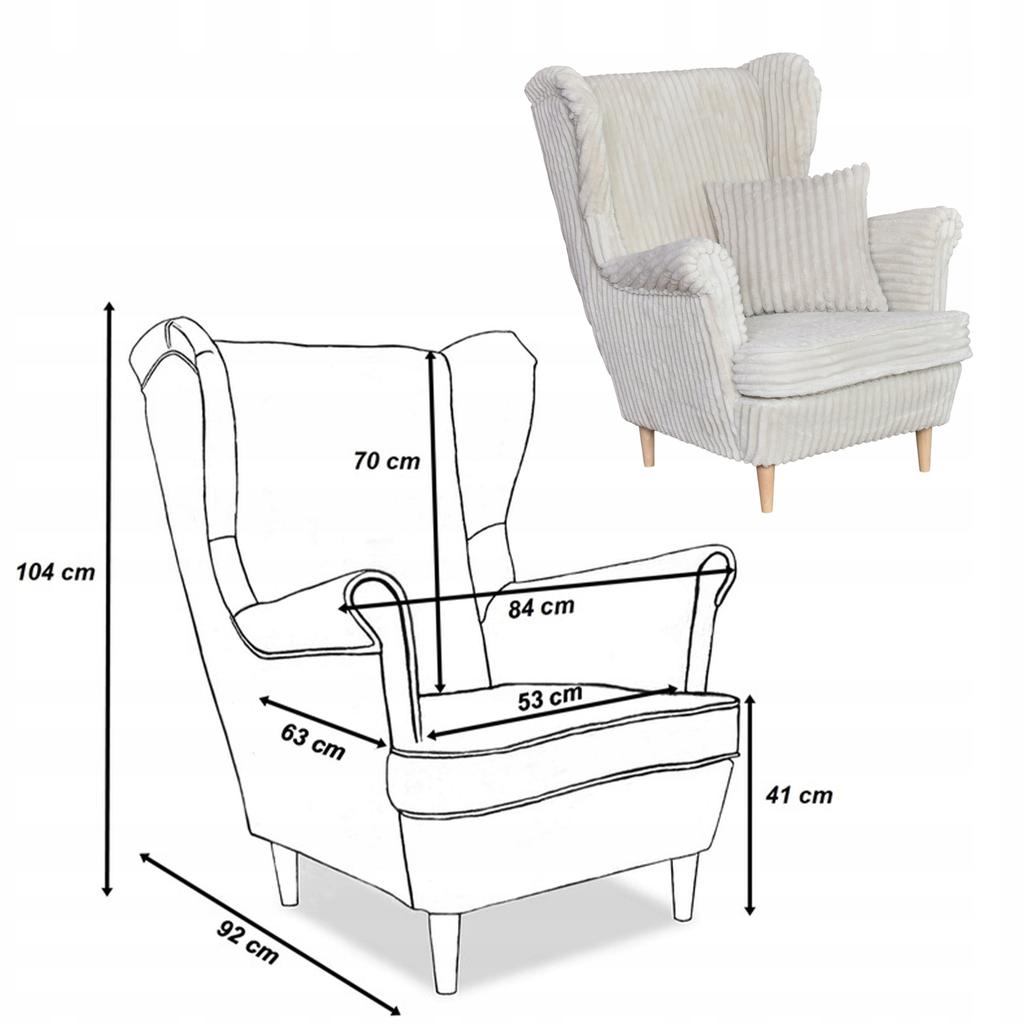 Rene Wingback Chair with Footstool Scandinavian Family Furniture Beige Corduroy