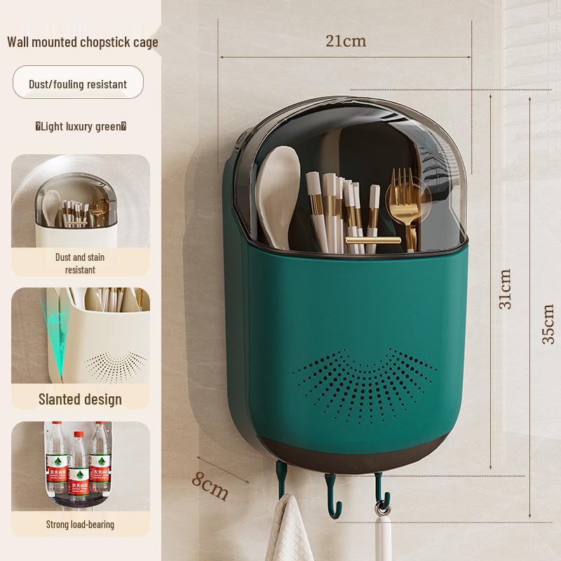 Wall-Mounted Multi-Functional Chopstick Holder: Moisture-Proof, Lid-Draining Luxury Storage Rack.