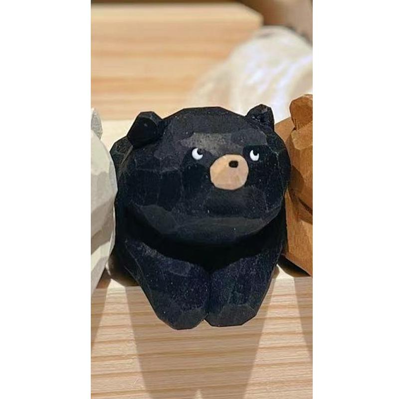 Solid Wood Hand-carved Cute Bear Desktop Ornaments For Bedroom And Living Room Entrance Decoration Ornaments Can Be Used As Gift