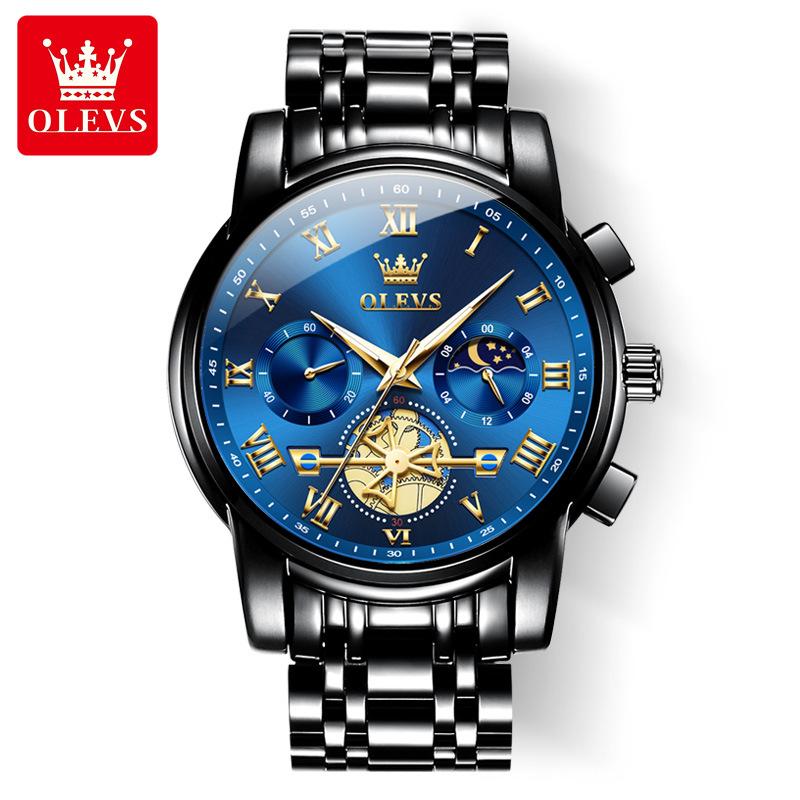 OLEVS Top Original Quartz Men's Watches Classic Roman Scale Dial Moon Phase Waterproof Luminous Luxury Wrist Watch for Male