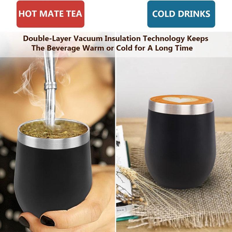 4pcs Yerba Mate Cup Set Stainless Steel Double Wall Mate Cup And Bombilla Set 350ml Heat Insulation Anti Scalding Coffee Mug