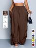Women's Elastic Drawstring Waist Wide Leg Pants Loose Palazzo Trousers Retro Punk Ruched Casual Pants
