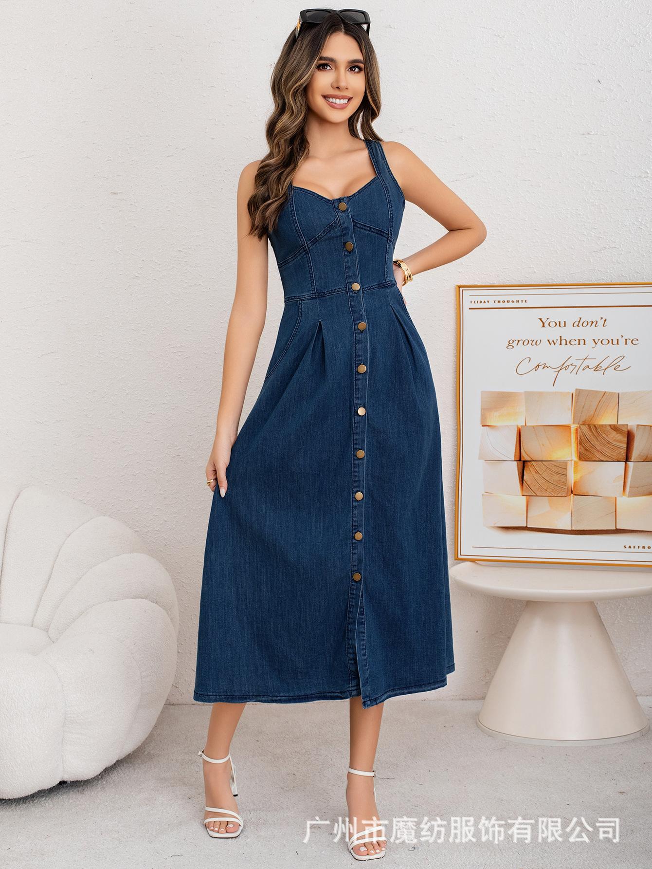 Cross-border European and American independent stations, tall suspenders are old 2025 spring and summer European and American denim long button S
