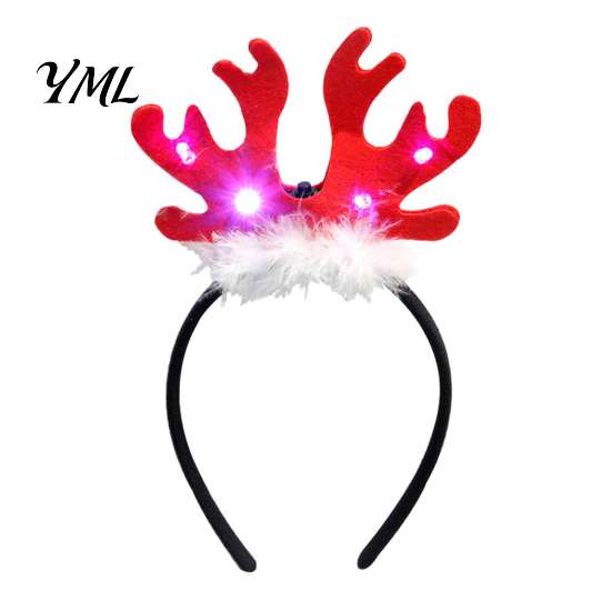 Christmas Gift for Girls Boys Light Up Headbands, Shiny Glitter Santa Hat Tree Reindeer Antler Hairbands, Decorative Hair Bands Holiday LED