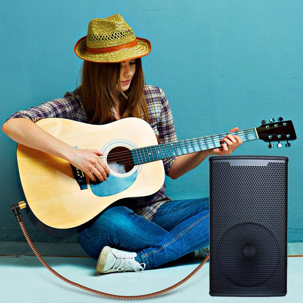 6.35mm Guitar Cable, 0.5m, 14" TRS Cable, Nylon Braided Multi-Shielded 6.35mm Stereo Jack 90 Degree Right Angle Male to 90 Degree Right Angle Male