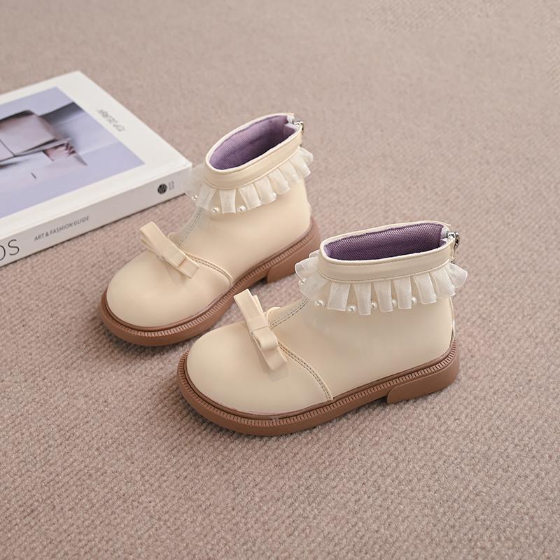 Girls Ankle Boots Sweet Children Short Leather Boots Lolita Style Kids Princess Boots with Bow-knot Spring Autumn 2024 New
