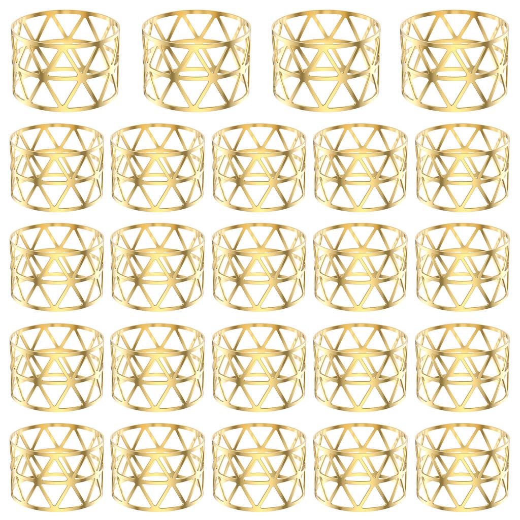 60/24Pcs Gold Napkin Rings Bulk Metal Napkin Holders Hollow Serviette Buckle for Wedding Birthday Party Dinning Table Decoration