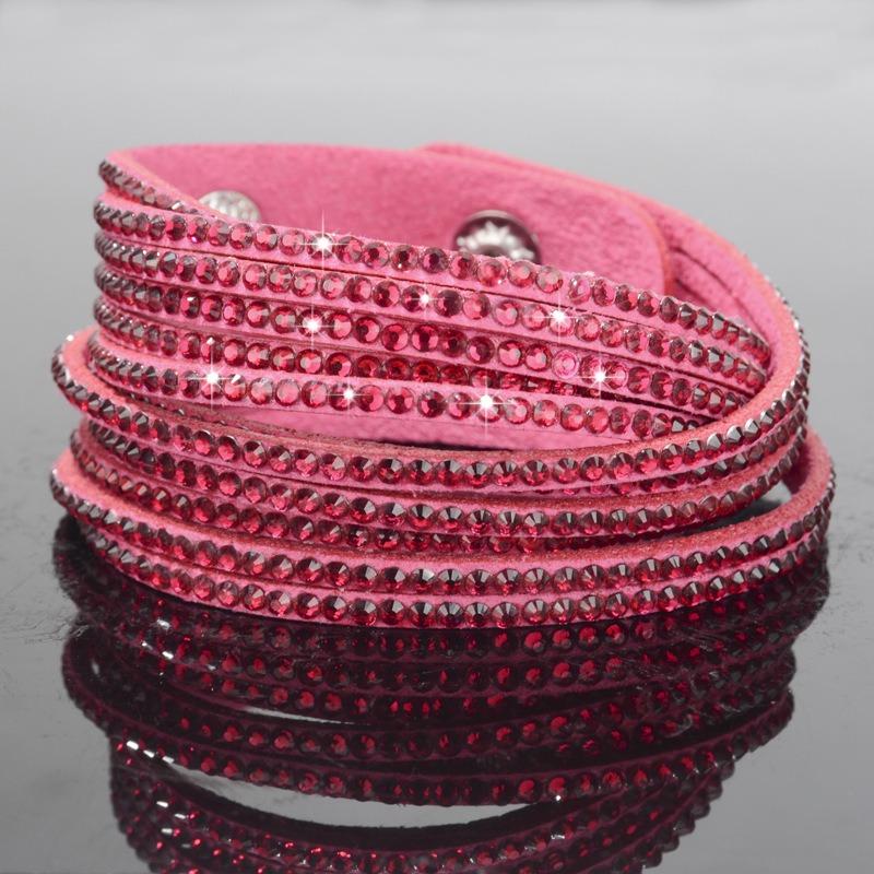 Bracciale multistrato in corda di cuoio con diamanti completi fatto a mano alla moda, bracciale con diamanti colorati alla moda