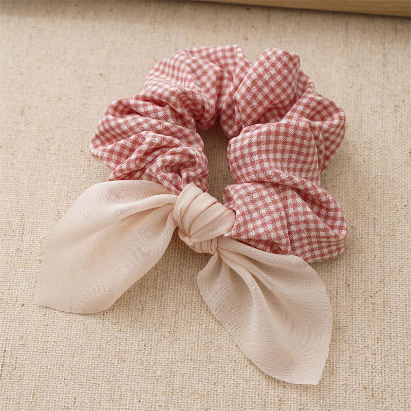 Korean New Sweet Cute Colorful Check Fabric Elastic Scrunchie High-grade Handmade Bow Hair Accessories Horsetail Hair Rope