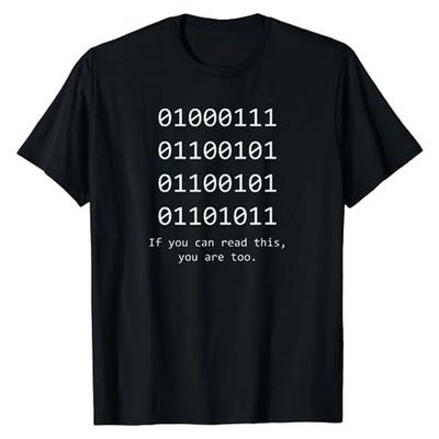 Camiseta Engraçada Código Binário de Computador Programador, Desenvolvedor Geek Presente Camiseta Gráfica Humorística Profissional de TI Tops Roupa de Manga Curta