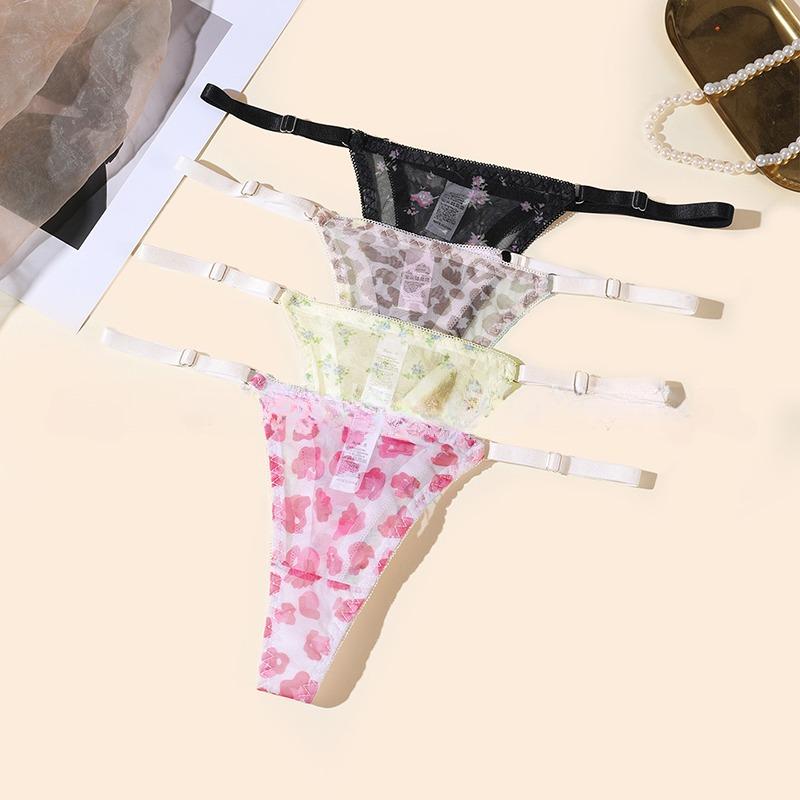 CINOON 3Pcs/Lot Women's Sexy Thin Thong Printed Thin Strap Mesh T-back Seamless Breathable Snug Fit Underwear