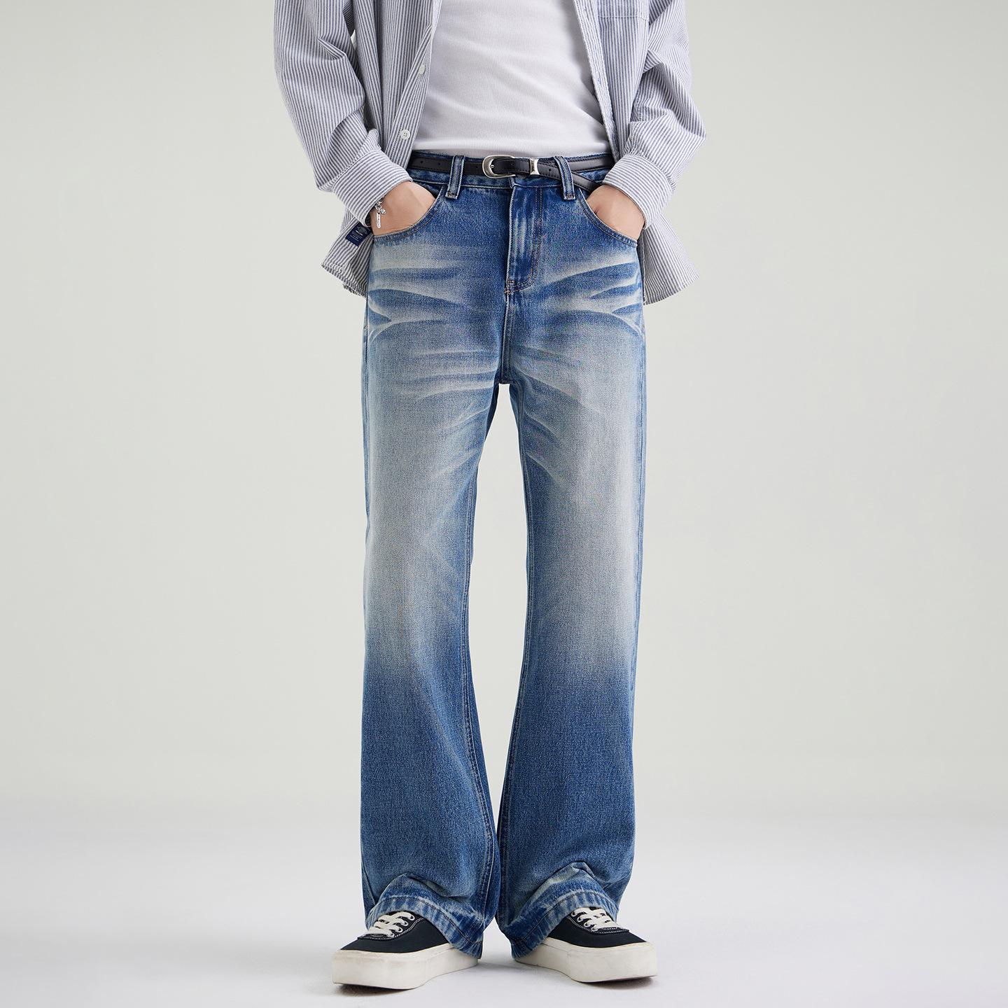 

Men s American Retro Micro-Flare Jeans - Loose Wide-Leg Draped Casual Pants for Autumn/Winter 2025 Small