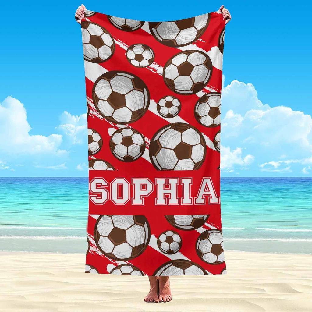 Personalisierte Strandtücher mit Namen für Erwachsene und Kinder, Sport-Thema Fußball, Personalisierte Badetücher für Reisen, Schwimmen, Strand, Fitnessstudio, Sport