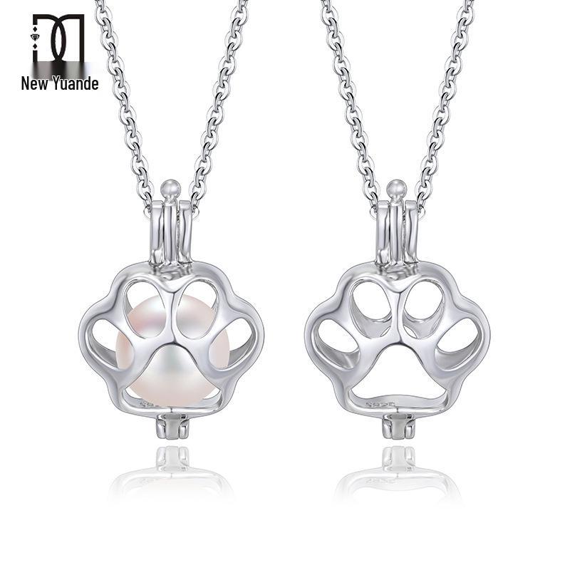 S925 Sterling Silver Cat Paw Pendant Necklace with Openable Cage