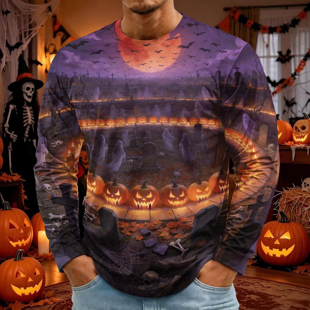 Men's Halloween Print Round Neck Long Sleeve T-Shirt