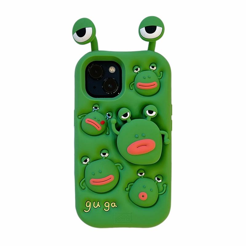 

3D Cute Silicone Telescopic Bracket Thick Lips Green Frog Case For iPhone 13 14 15 16 17 Pro Max Phone Back Cover iPhone17 Pro