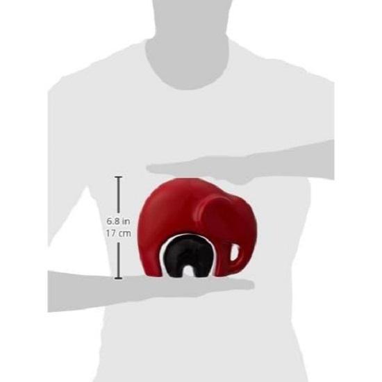 Home Decor Happy Charm Elephant Mother & Child | Piano Finish Ceramic Figures (Set of 2 Pieces, Red and Black)