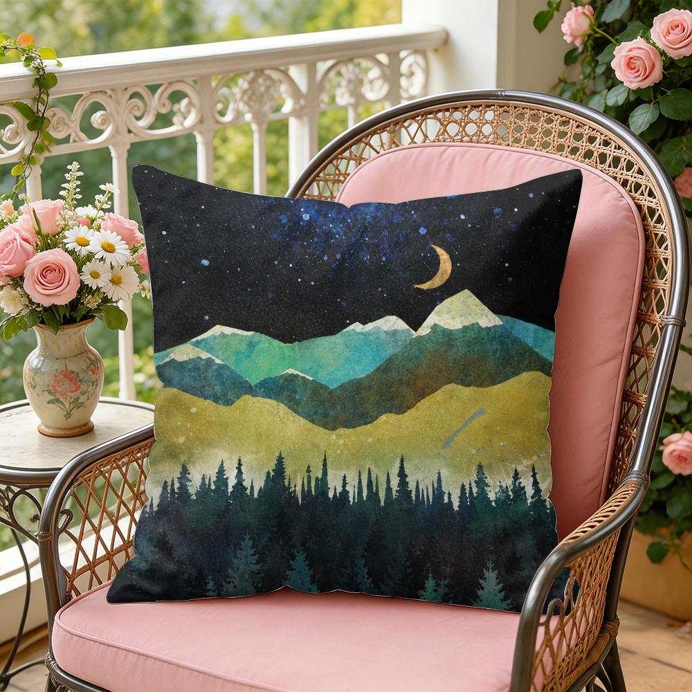 Watercolor Nature Art Cushion Cover Silky Short Plush Invisible Zipper Dustproof Sofa Pillow Case For Home Decor