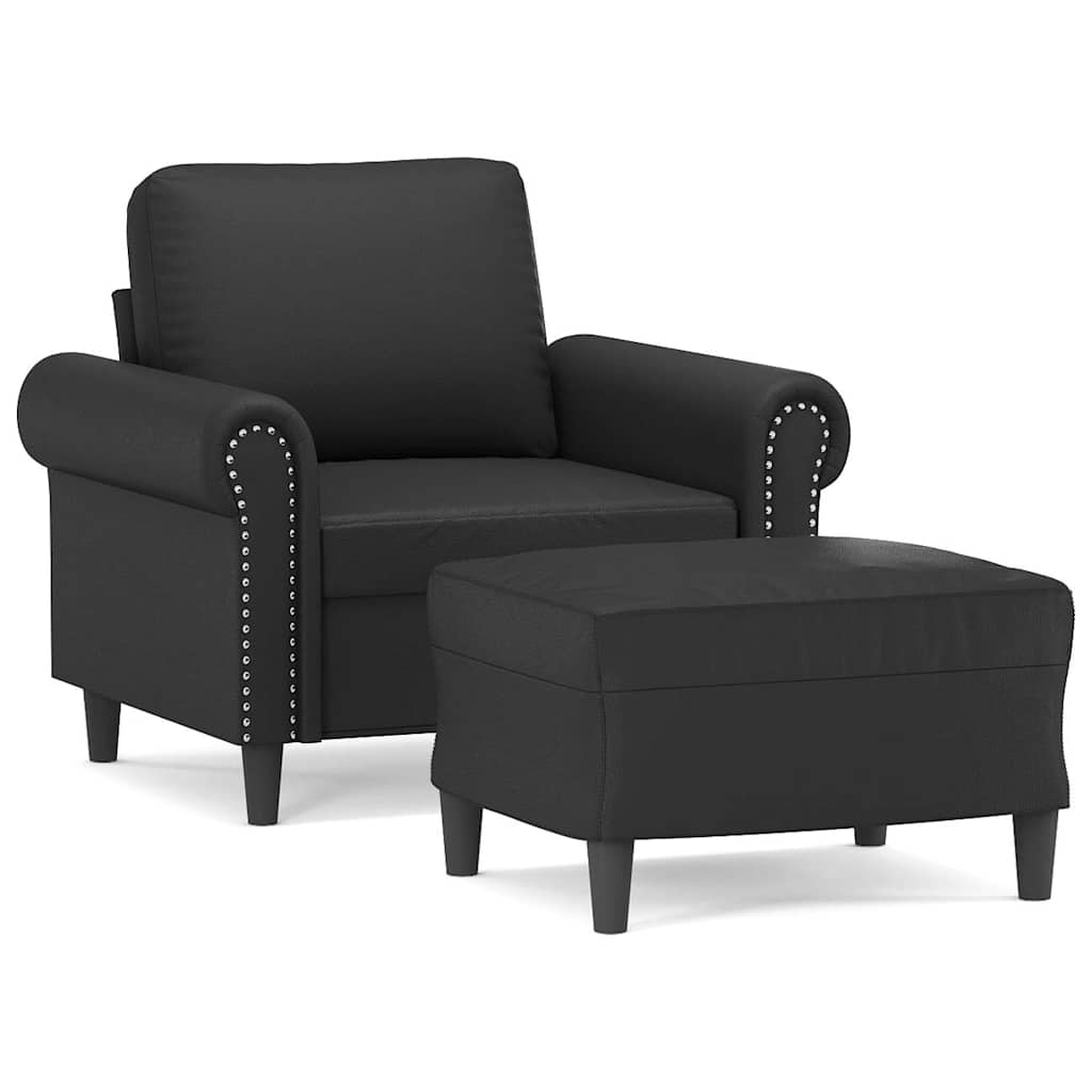Vidaxl Armchair with Footrest, Black, 60 Cm, Faux Leather