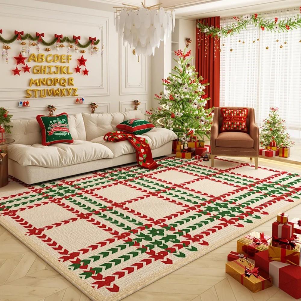 Kerst Vintage Geruit Tapijt Rood Groen En Goud Kleurenschema Woonkamer Slaapkamer Feestelijke Vloermat Huisdecoratie