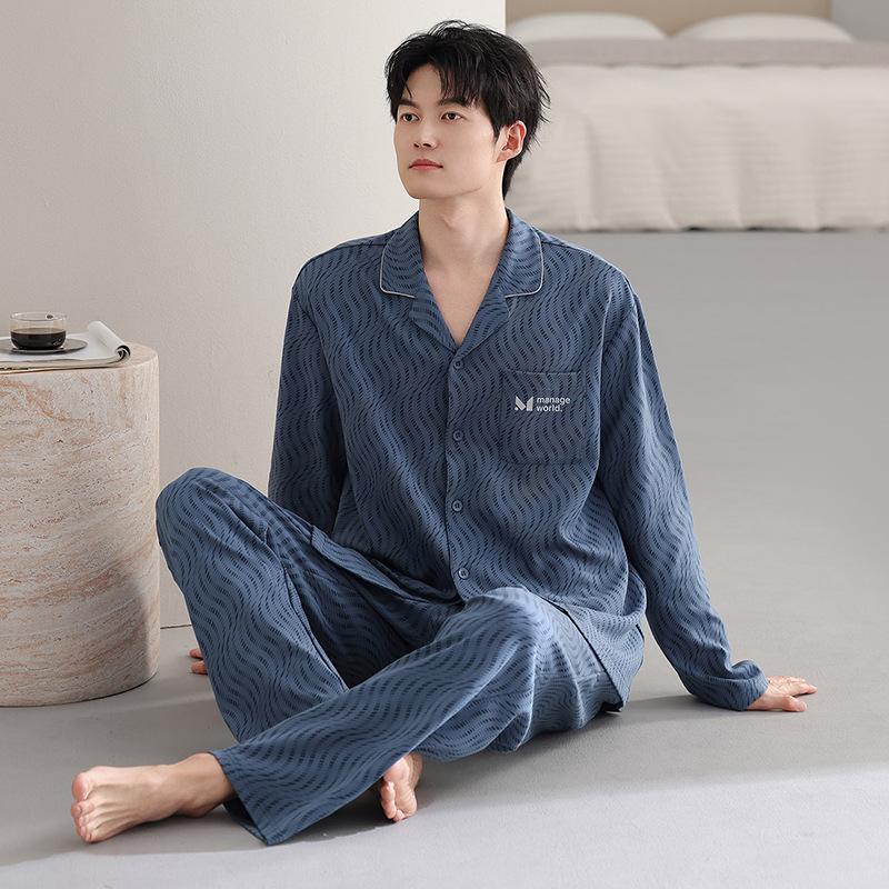 Pajamas Men'S Spring And Autumn Cotton Long Sleeve Large Size Fattened Plus Dad'S Men'S Loungewear Suit In Autumn And Winter