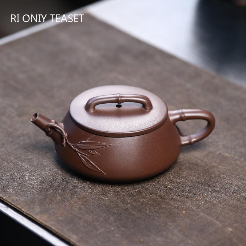 140ml Chinesische Yixing Lila Ton Teekanne Berühmte Handgefertigte Bambusblatt Zisha Teekanne Schönheit Tee-Infuser Kessel Teegeschirr Kundenspezifisch