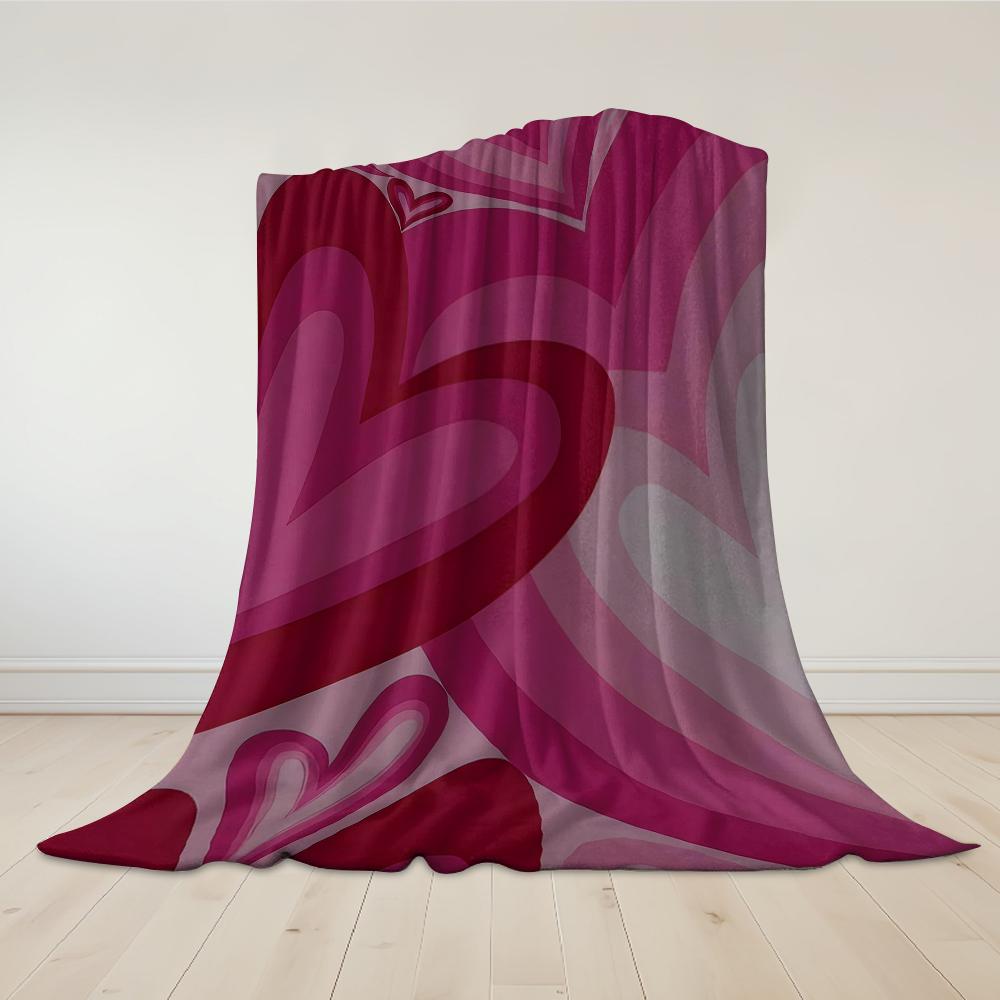 Burgundy Heart Waves Flannel Blanket Warm Soft Halloween Christmas Couch Warm Cozy Decorative Decor Gift for All Season