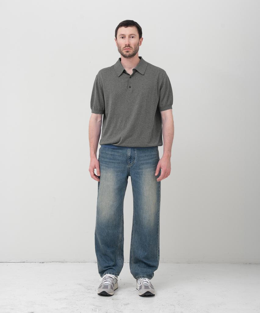 MANNERGRAM Nouvelle Fine Cashmere Cotton Polo Short Sleeve Knit Moss Grey