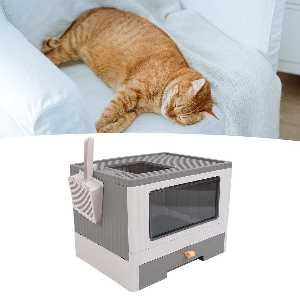 Enclosed Litter Box Foldable Top Entry Drawer Type Prevent Splashing Cat Toilet Box for Adult Cat Kitten
