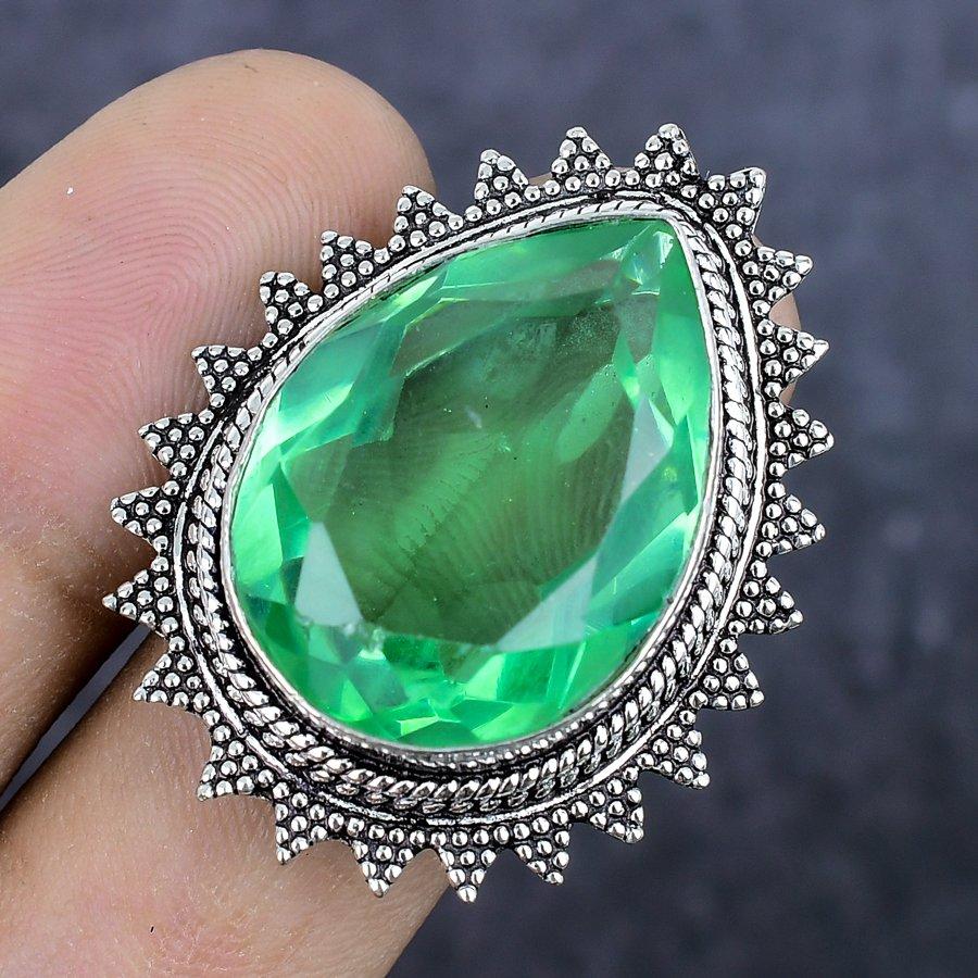 Tsavorite Gemstone Handmade 925 Sterling Silver Jewelry Ring Size 9 I3U44