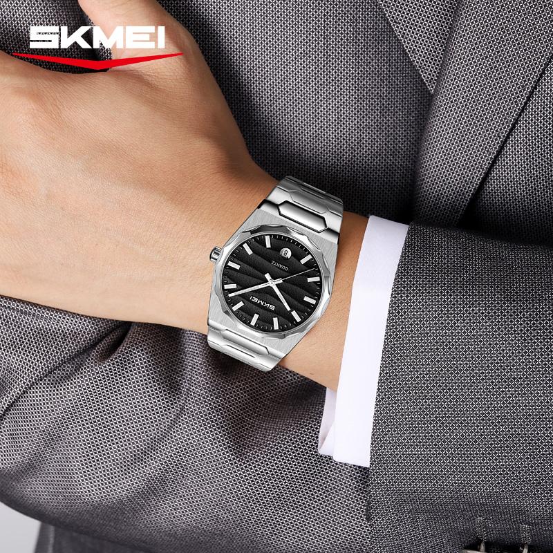 SKMEI 9382 Elegant Men's Quartz Watch Date Display Stainless Steel Strap Minimalist Business Watch for Man Reloj Hombre