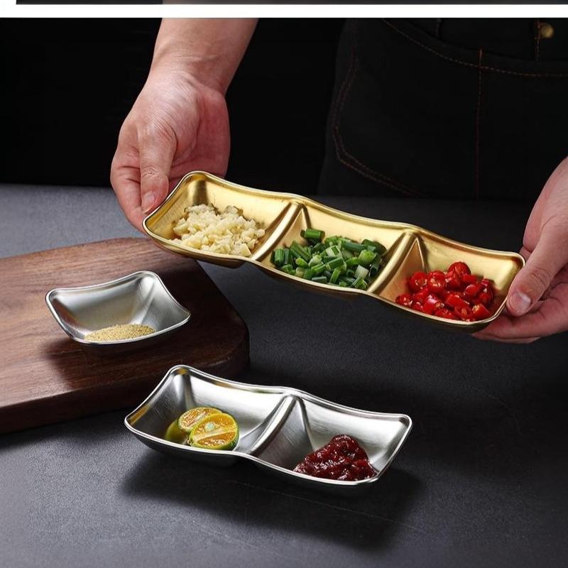 Muti-Grid 304 Stainless Steel Seasoning Plate Sauce Divide Dishes Hot Pot Bbq Soy Vinagar Dish For Kitchen Gadgets