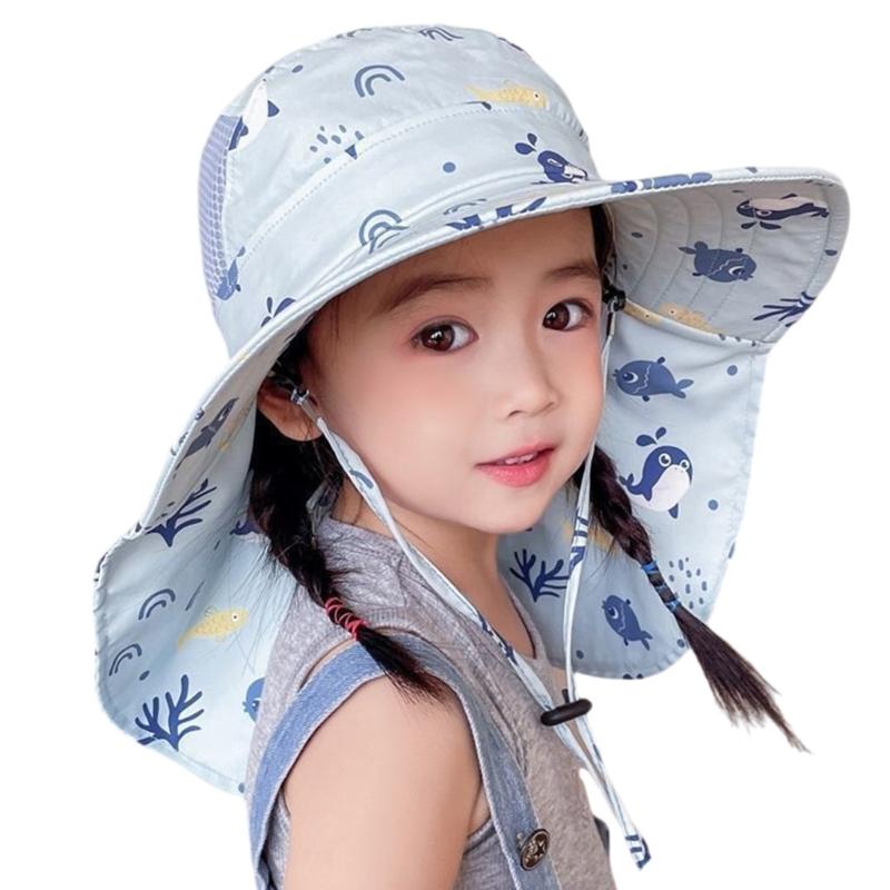 

Kids Sun Hat Soft Comfortable Summer Outdoor Neck Ear Protection For Boys Girls Ages 1-10 Machine Washable синий