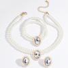Fashion And Luxury Double-Layer Imitation Pearl Oval Crystal Necklace, Stud Earrings, Bracelet, Three-Piece Set.