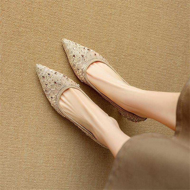 Fashion New Spring/summer Fabric Shallow Shoes for Women Fashion Lace Mesh Pointed Toe Women Pumps Breathable High Heels Apricot Black