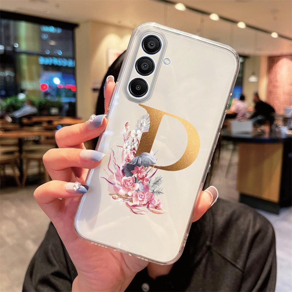 Transparent Phone Case Flowers Golden Rose Letters For Samsung Galaxy A55 A15 A25 A35 A07 A17 A06 A37 A57 Silicone Clear Cover
