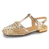 Spot French Retro Gold Hollow Mesh Silver Beautiful Bag Head Sandals Women's Rear Empty Buckle Belt Low Heel Women's Single Shoes