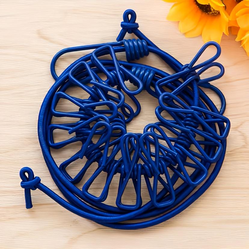 Adjustable Elastic Clothesline with 12 Clips Windproof Portable Travel Drying Rack, for Outdoor Garments, Bedding, Socks & Delicates