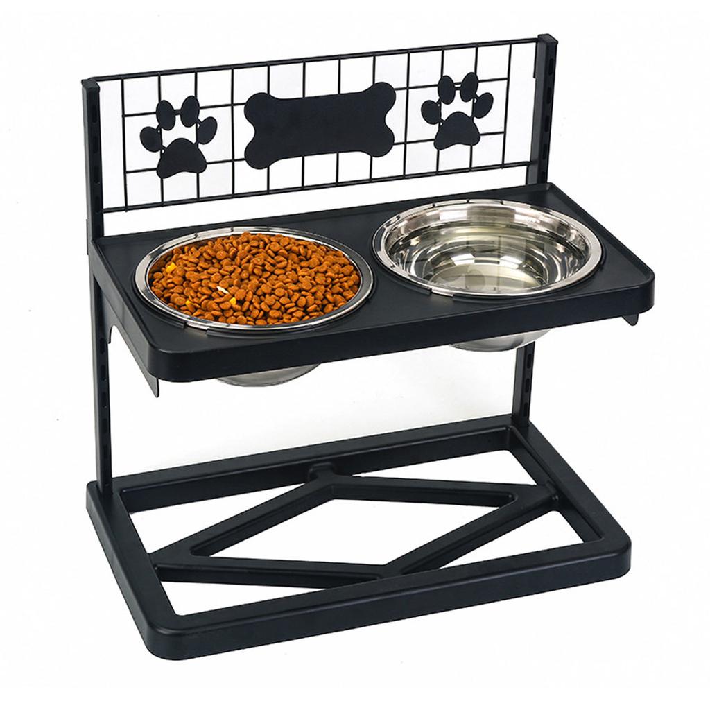 Elevated Dog Bowls Stand Height Adjustable Raised Bowl Stand with 2 Stainless Steel Bowls