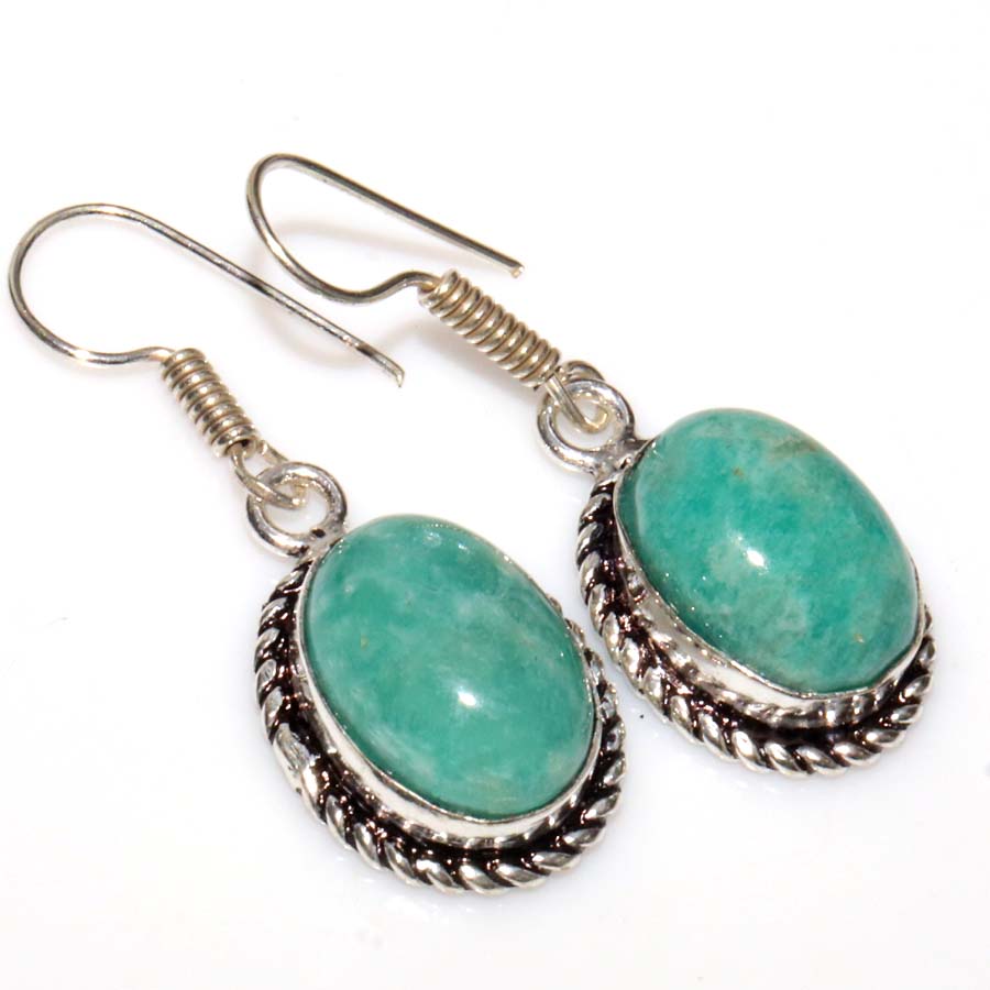 Exclusive Amazonite 925 Silver Plated Earrings 1.5" Promise Gift Trendy k6T62