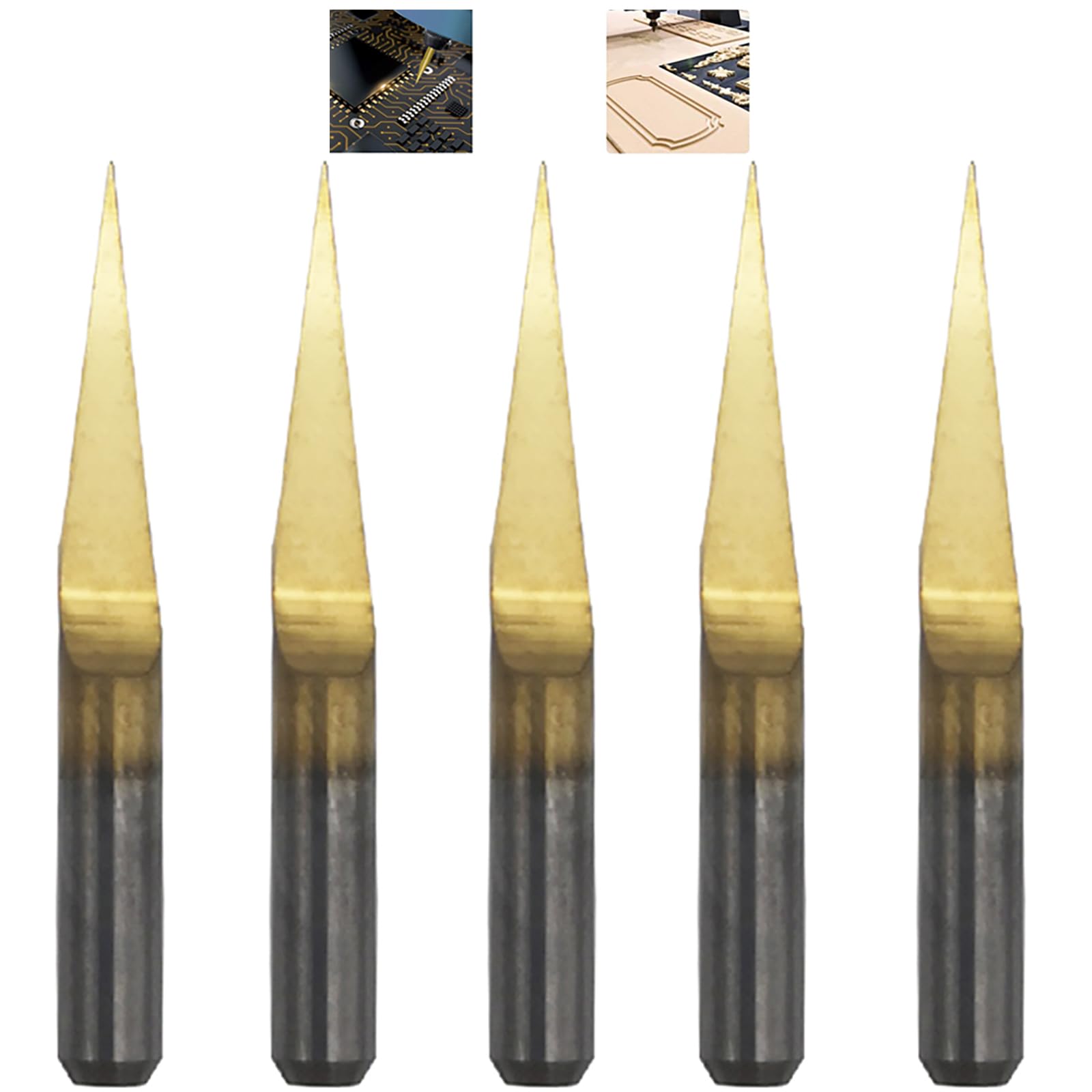 

CESFONJER 5pcs Carbide PCB Engraving Bits, Titanium Coated Engraving Bits 3.175mm CNC Router Engraving Bit Tool Set 0.1mm 10°