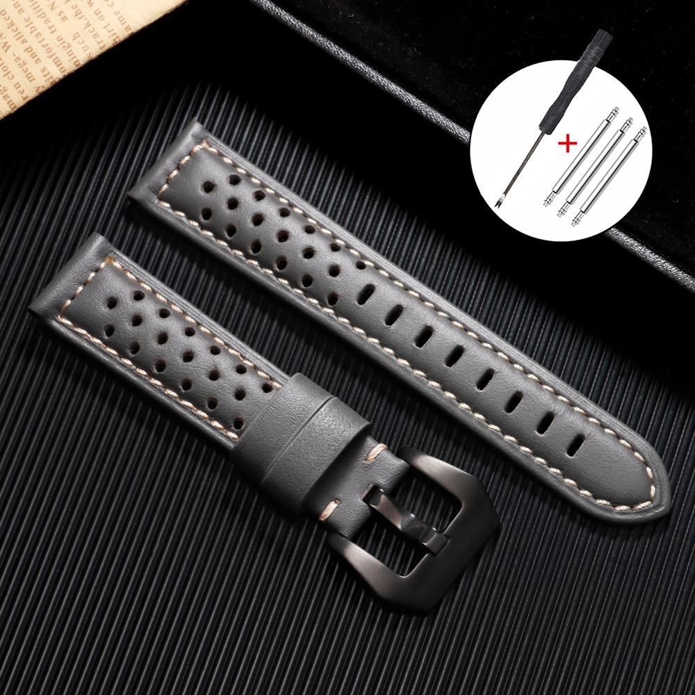 Vintage Handmade Watch Straps 20mm 22mm 18mm 24mm Leather Strap Brown Breathable Porous Sports Watchband for Panerai Bracelet