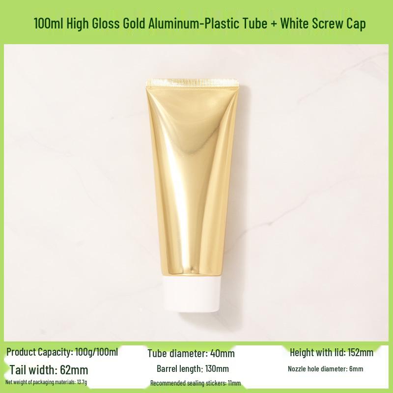 In Stock 100ml/100g High Gloss Gold-Silver Aluminum-Plastic Cosmetic Tube with Acrylic Cap - Refillable PE Empty Bottle