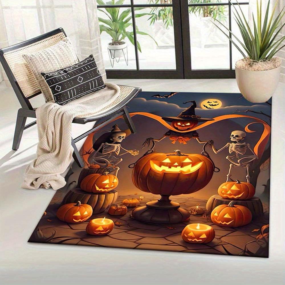 1pc Skull and Pumpkin Area Rug, Slip-Resistant, Easy-Clean, Stain-Resistant, Perfect for Cozy Living Rooms, Bedrooms, Kitchens, Offices, and