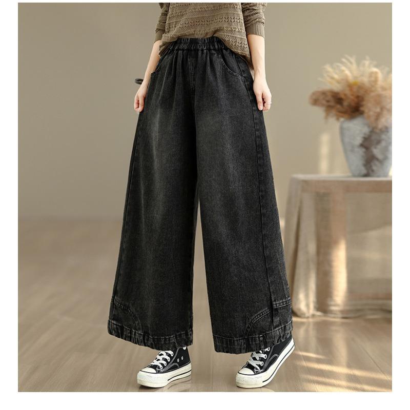 

DIMANAF 2025 Plus Size Autumn Women Jeans Long Pants Loose Denim Trousers Big Size Casual New M чёрный
